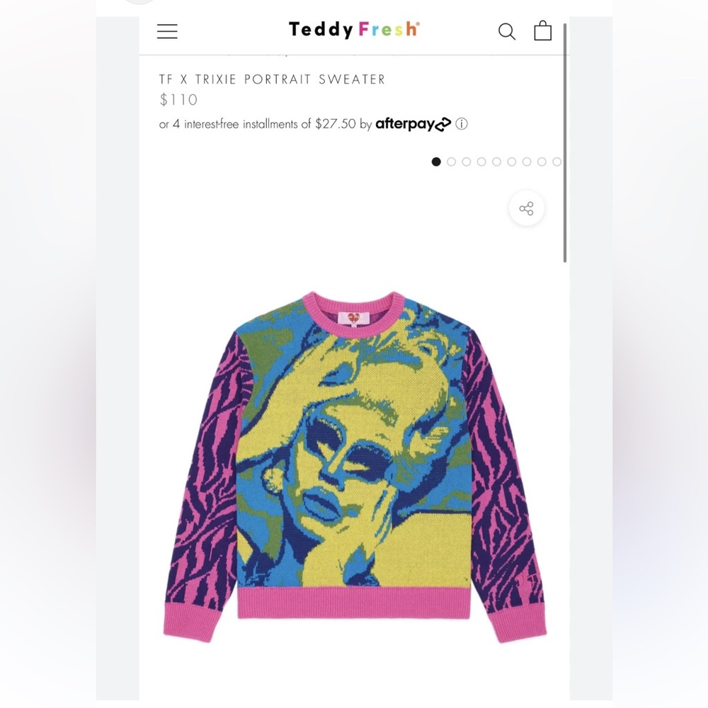 Teddy Fresh × Trixie Mattel Collab Portrait Sweater Pink Zebra Drag Queen 3XL - Picture 2 of 13